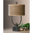 Uttermost Stabina Marble Metal and Cane Table Lamp in Rustic Bronze/Brown/Tan