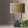 Uttermost Stabina Marble Metal and Cane Table Lamp in Rustic Bronze/Brown/Tan