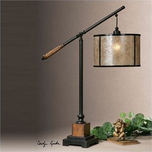 Uttermost Sitka Mica Metal and Wood Lantern Table Lamp in Aged Black