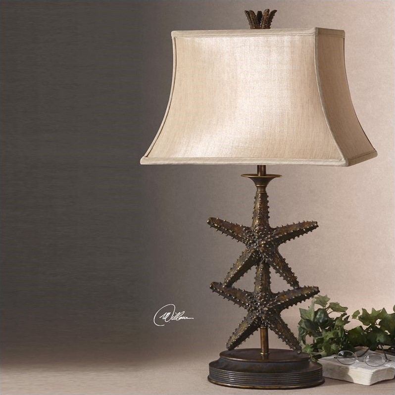 Uttermost Starfish Table Lamp In Antiqued Gold And Dark Gray