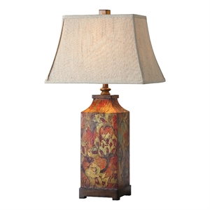 Uttermost Colorful Flowers Mid-Century Resin Metal Table Lamp in Ivory/Walnut