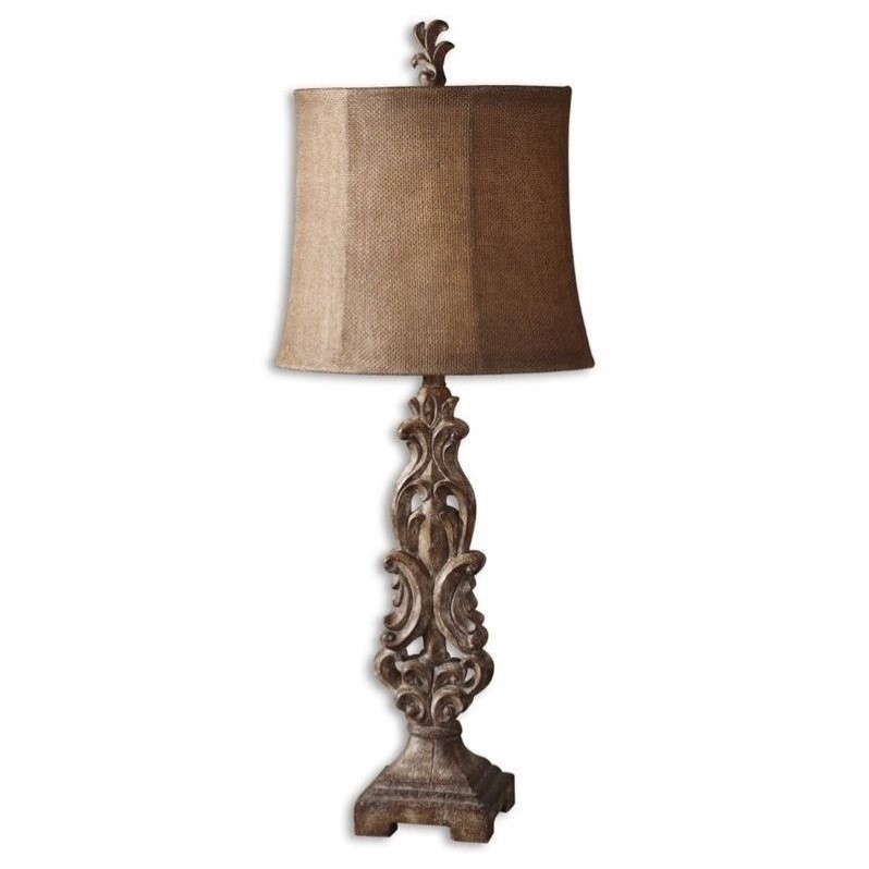 Uttermost Gia Scrolled Buffet Lamp In Antiqued Light Brown 29156 1 Uttermost Gia Scrolled Buffet Lamp In Antiqued Light Brown