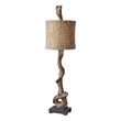 Uttermost Driftwood Resin Burlap and Iron Buffet Lamp in Weathered Driftwood