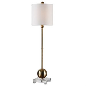 Uttermost Laton Metal and Crystal Buffet Lamp in Brushed Brass/Off White