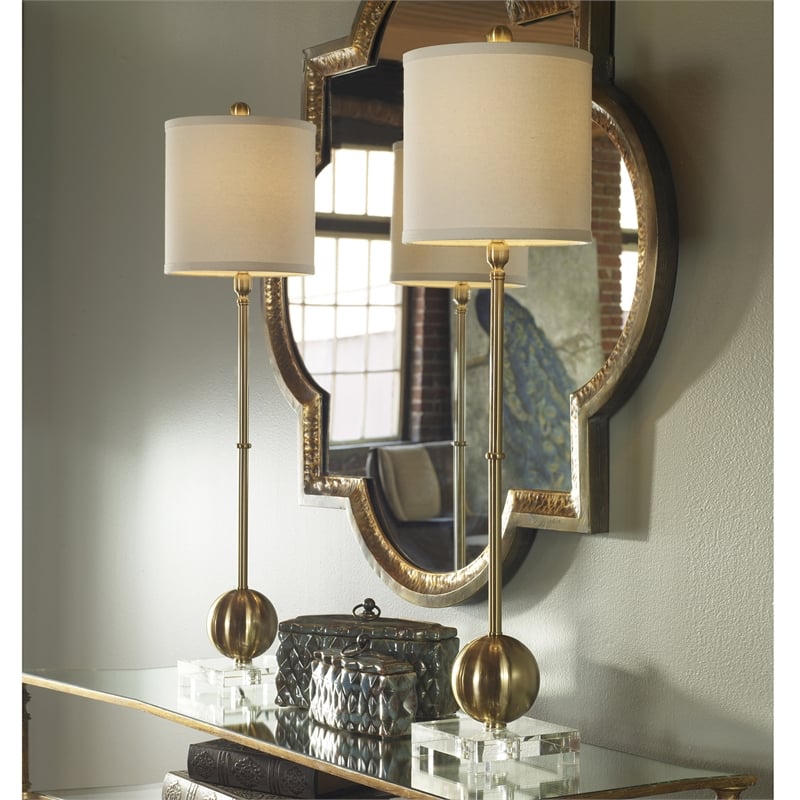 Uttermost Laton Metal and Crystal Buffet Lamp in Brushed Brass/Off White