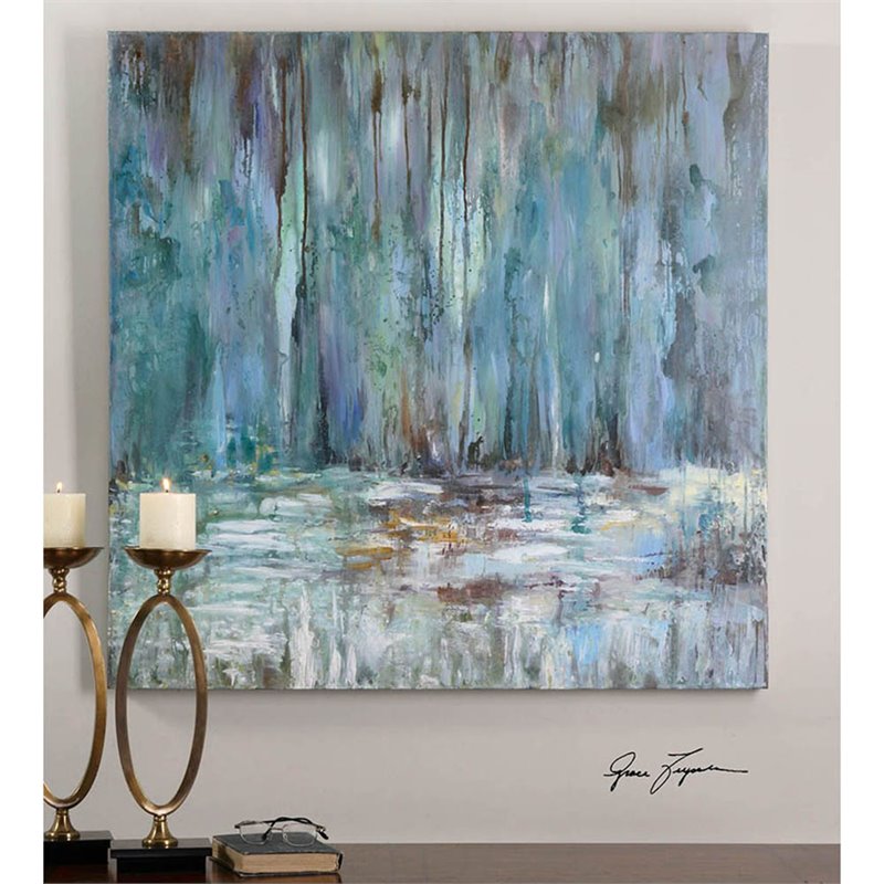 Uttermost Blue Waterfall Wood and Canvas Hand Painted Art in Multi-Color