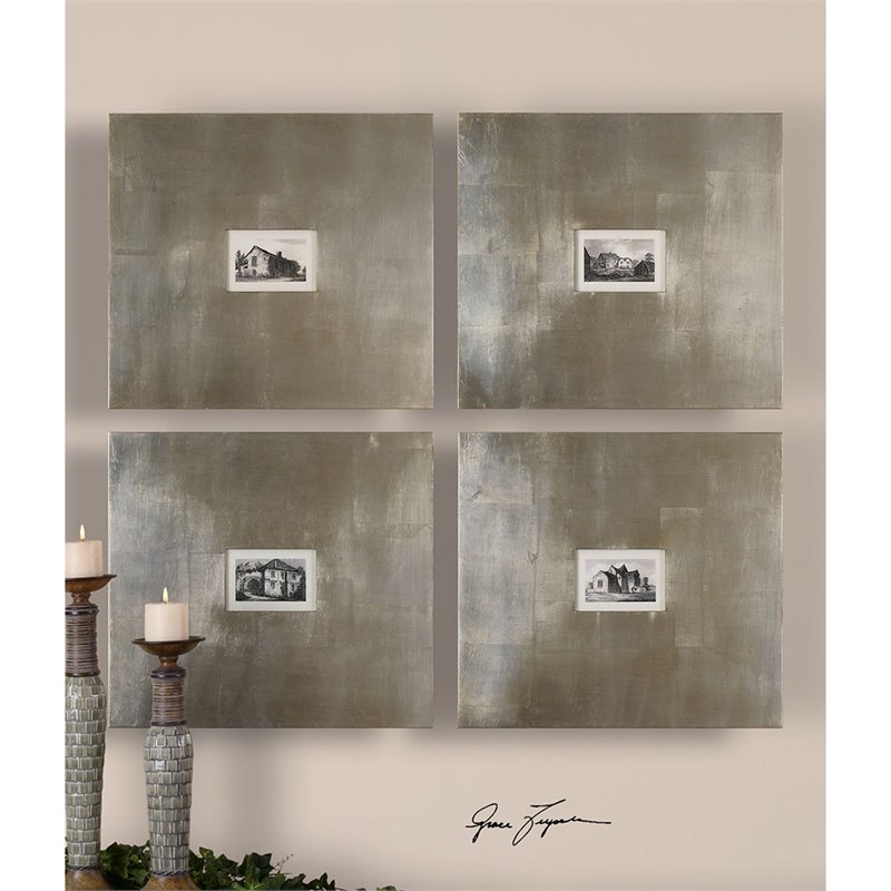 Uttermost Historical Buildings MDF Framed Art in Silver/Light Brown (Set of 4)