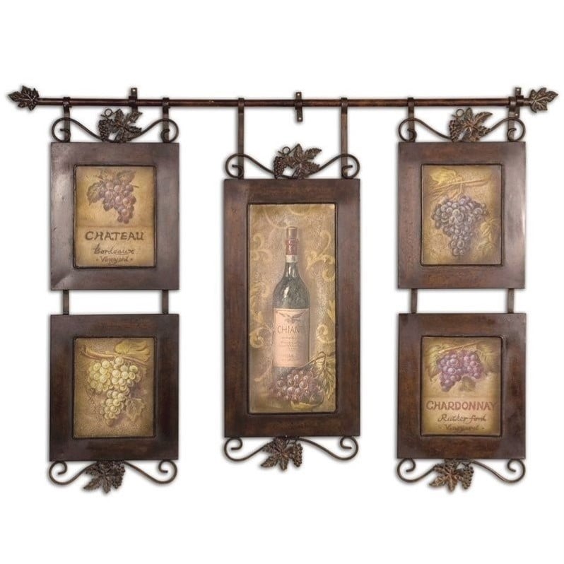 Uttermost Hanging Wine Distressing Metal Framed Art in Brown and Black