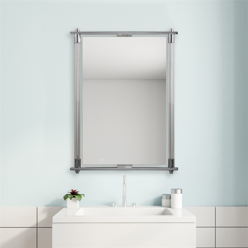 Uttermost Adara Contemporary Metal Glass and MDF Wood Vanity Mirror in Chrome