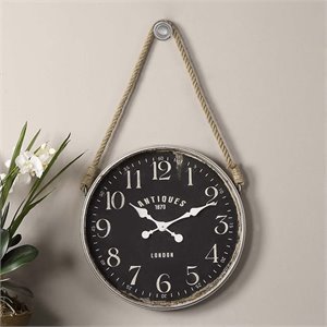 Uttermost Bartram Metal MDF Rope and Resin Wall Clock in Black/Ivory