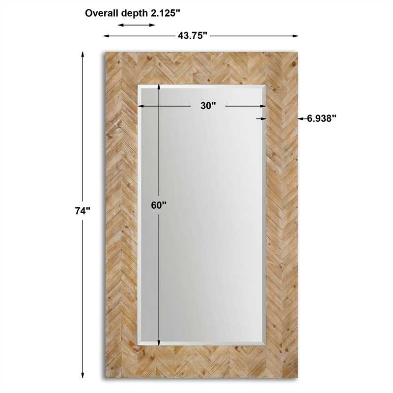 Uttermost Demetria Fir MDF and Glass Oversized Mirror in Light Gray/Natural