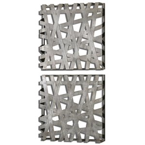 Uttermost Alita Squares Contemporary Iron Wall Art in Silver (Set of 2)