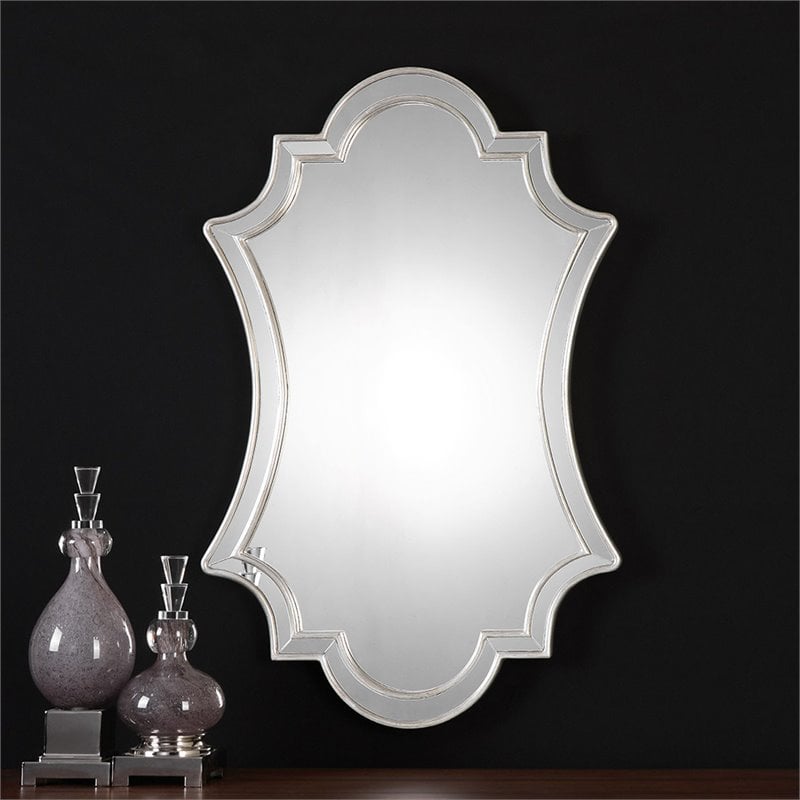 Uttermost Elara PU MDF Wood and Glass Wall Mirror in Antiqued Silver