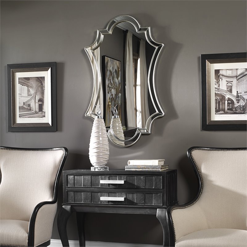 Uttermost Elara PU MDF Wood and Glass Wall Mirror in Antiqued Silver