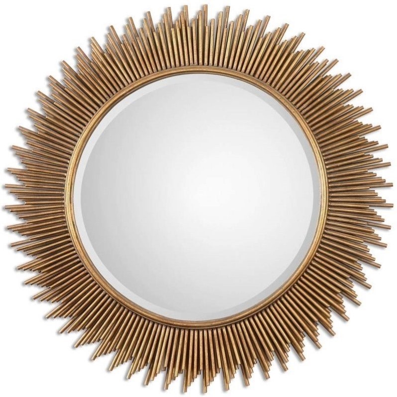 Uttermost Marlo Round Contemporary Iron and MDF Wood Mirror in Gold