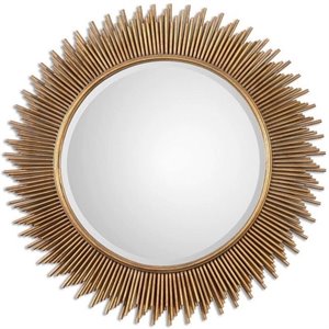 Uttermost Marlo Round Contemporary Iron and MDF Wood Mirror in Gold