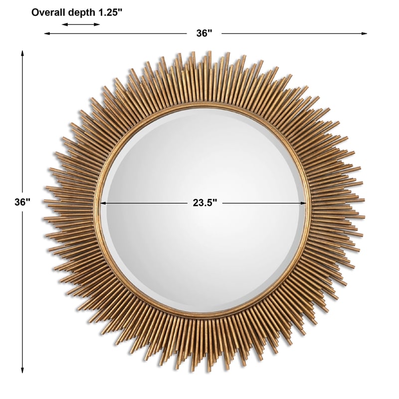 Uttermost Marlo Round Contemporary Iron and MDF Wood Mirror in Gold