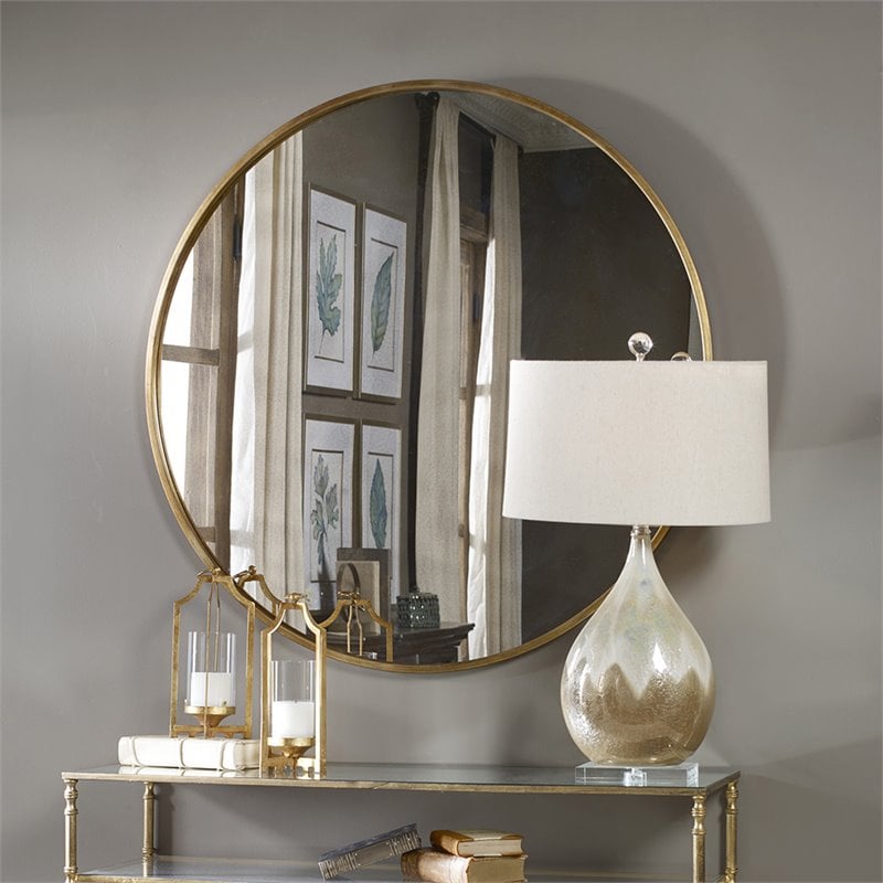 Uttermost Junius Round Contemporary Metal and MDF Wood Mirror in Gold