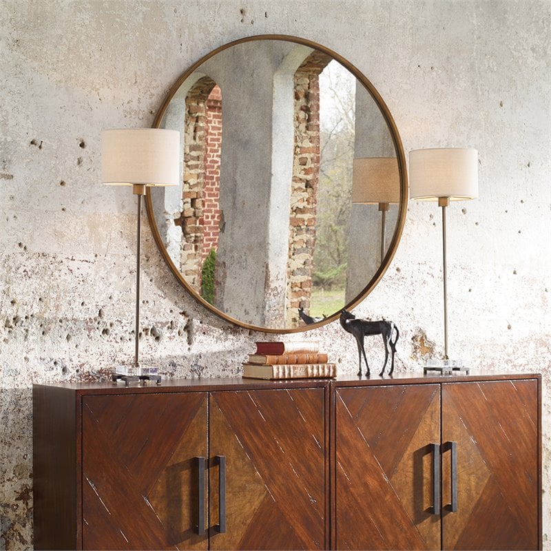 Uttermost Junius Round Contemporary Metal and MDF Wood Mirror in Gold