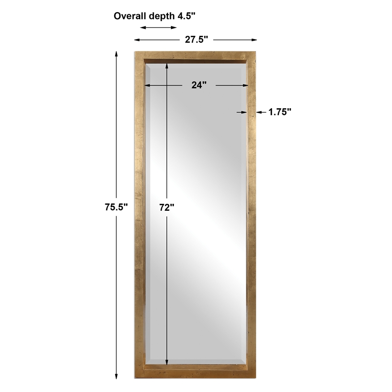 Uttermost Edmonton Contemporary Pine Wood Leaner Mirror in Gold