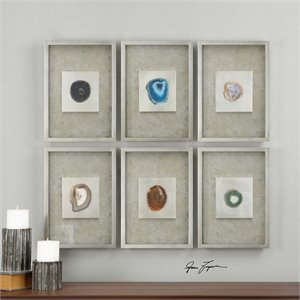 Uttermost Agate Contemporary MDF Glass Paper Wall Art in Silver (Set of 6)