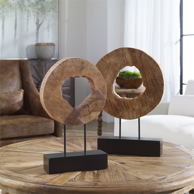 Uttermost Ashlea Coastal Mango Wood and Iron Sculptures in Black (Set of 2)