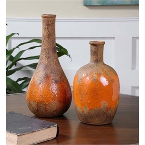 Uttermost Kadam Traditional Ceramic Vases in Brown/Orange (Set of 2)