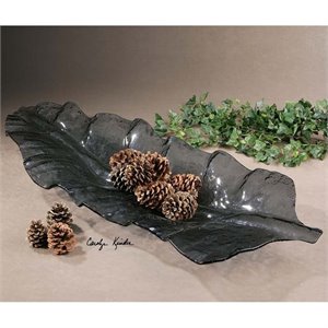 Uttermost Smoked Leaf Coastal Glass Tray in Dark Gray Finish
