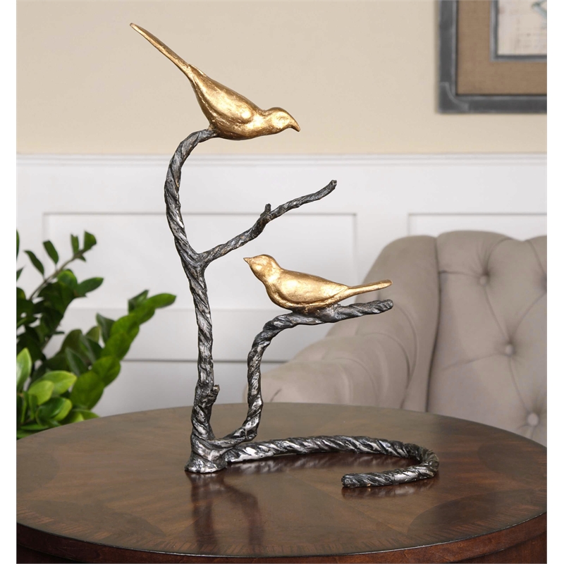 Uttermost Birds On A Limb Coastal Metal Sculpture in Gold Finish