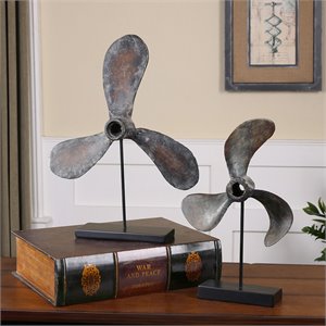 Uttermost Propellers Resin and Metal Sculptures in Green/Brown (Set of 2)