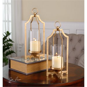 Uttermost Lucy 2-Piece Metal and Glass Candle Holder Set in Gold