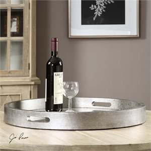 Uttermost Bechet Round Farmhouse MDF and Mirror Tray in Silver