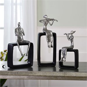 Uttermost Musical Ensemble Resin Statues in Black/Silver (Set of 3)