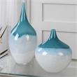 Uttermost Carlas Contemporary Glass Vases in Teal Blue/White (Set of 2)