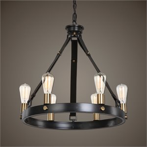 Uttermost Marlow 6-Light Metal and Leather Chandelier in Antique Bronze