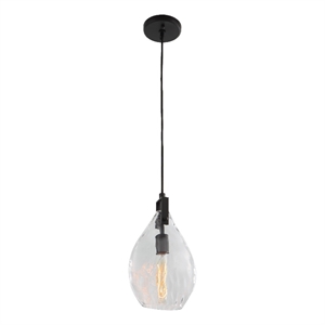 Uttermost Campester 1-Light Metal and Watered Glass Mini Pendant in Black/Clear