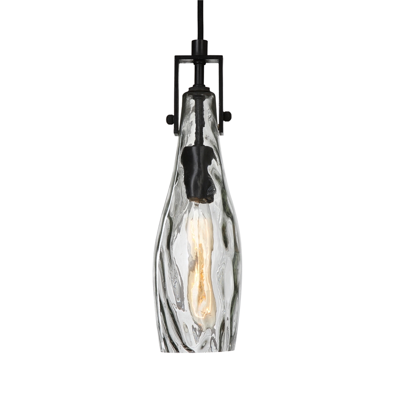 Uttermost Campester 1-Light Metal and Watered Glass Mini Pendant in Black/Clear
