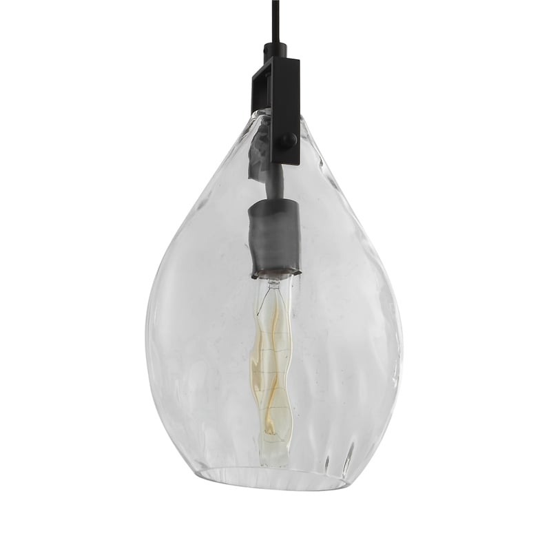 Uttermost Campester 1-Light Metal and Watered Glass Mini Pendant in Black/Clear