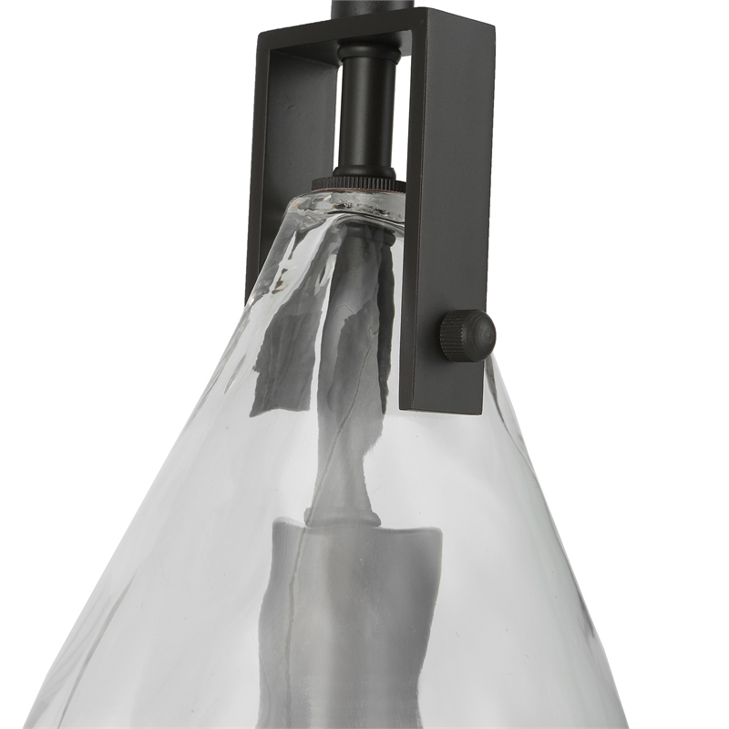 Uttermost Campester 1-Light Metal and Watered Glass Mini Pendant in Black/Clear