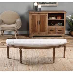 Uttermost Leggett Wood and Fabric Tufted Bench in Off White/Oak