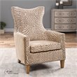 Uttermost Kiango Wood Fabric and Metal Animal Pattern Armchair in Brown/White