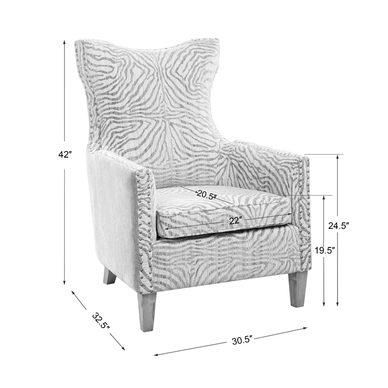 Uttermost Kiango Wood Fabric and Metal Animal Pattern Armchair in Brown/White