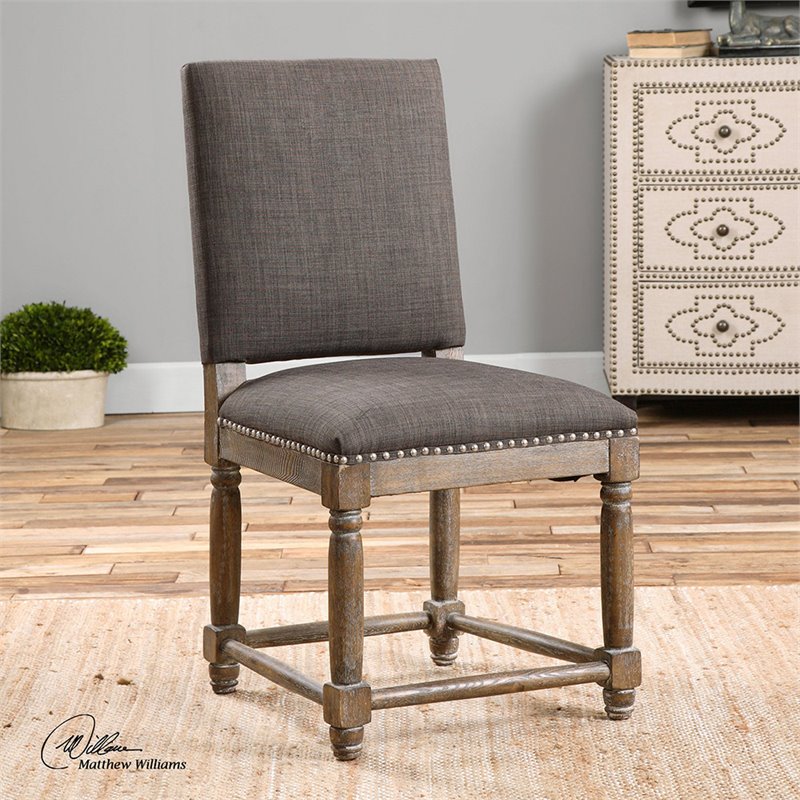 Uttermost Laurens Wood Metal and Fabric Accent Chair in Gray/Brass