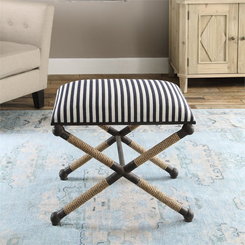 Uttermost Braddock Small Bench In Navy And White And