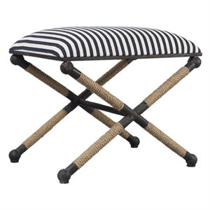 Uttermost Braddock Metal Fabric and Wood Small Bench in Blue and White