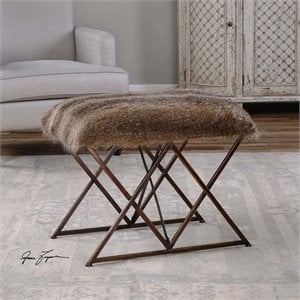uttermost brannen iron and fabric plush small bench in black/brown/gold
