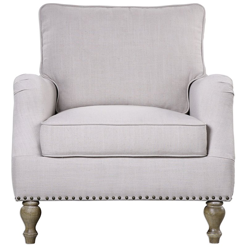 Uttermost Armstead Transitional Wood and Fabric Armchair in White/Brass