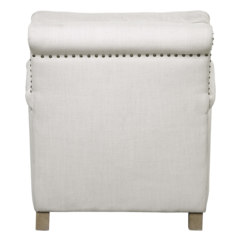 Uttermost Armstead Transitional Wood and Fabric Armchair in White/Brass