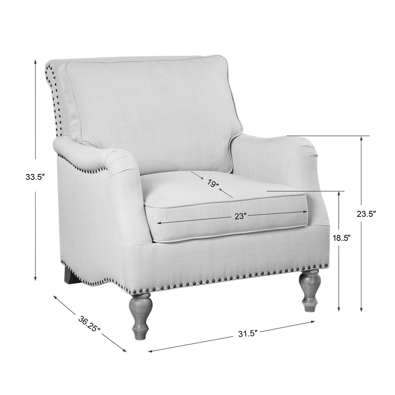 Uttermost Armstead Transitional Wood and Fabric Armchair in White/Brass