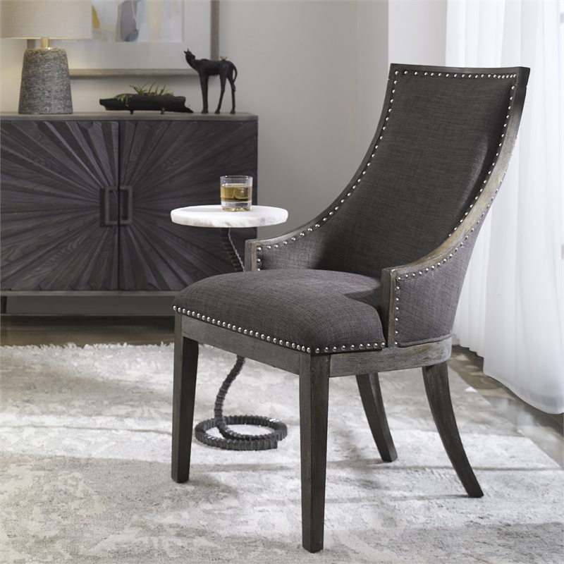 Uttermost Aidrian Transitional Wood and Fabric Accent Chair in Gray